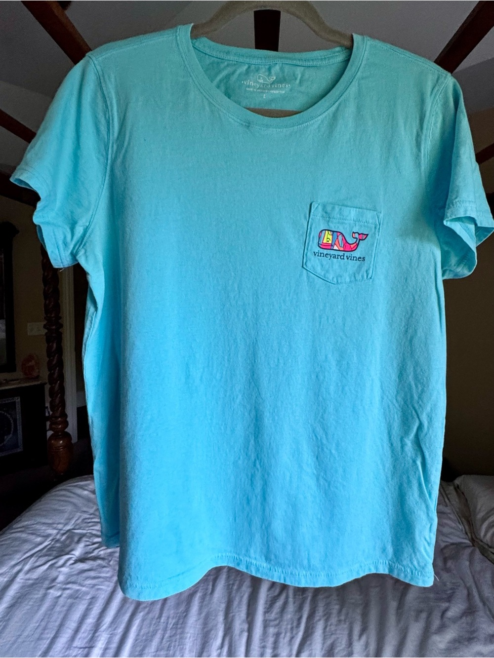 Vineyard Vines Whale Graphic Pocket Tee Aqua Blue Size L